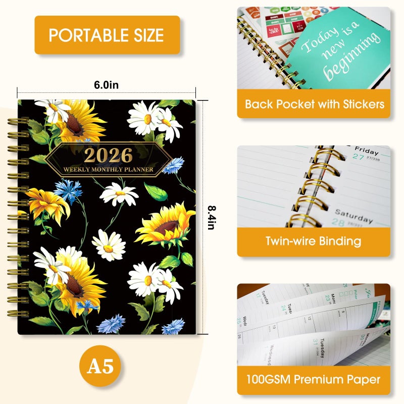 Ymumuda 2026 Planner, Daily Weekly Monthly Planner, 2026 Calendar Planner (Jan 2026 - Dec 2026), 8.4"" x 6.3"", Teacher School Student Work Agenda with Tabs, Ideal for School Office Supplies - Image 5